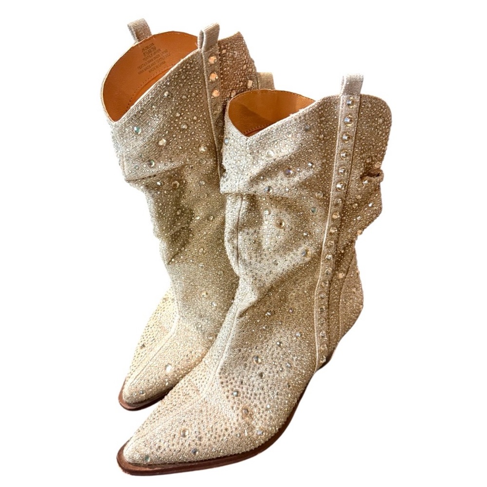 Jessica Simpson Women’s Zellya Raindrop Crystal Studded Mid Calf Boots